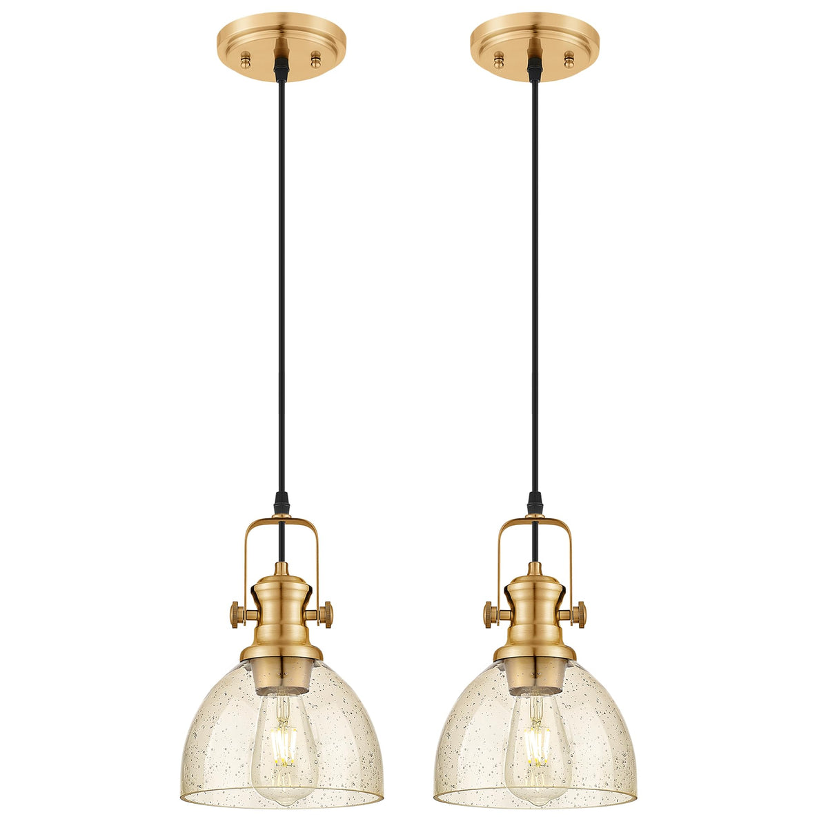7.5" Brushed Gold Pendant Light Kitchen Island, Amber Shade