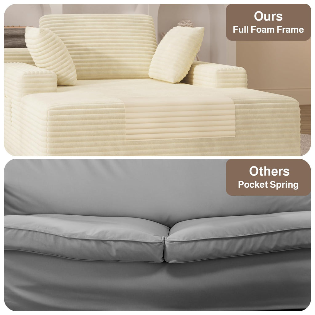 67" Boneless Chair, Chaise Lounge Chair Indoor with 3 Pillows, Beige
