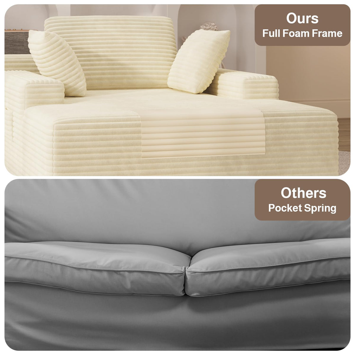 67" Boneless Chair, Chaise Lounge Chair Indoor with 3 Pillows, Beige