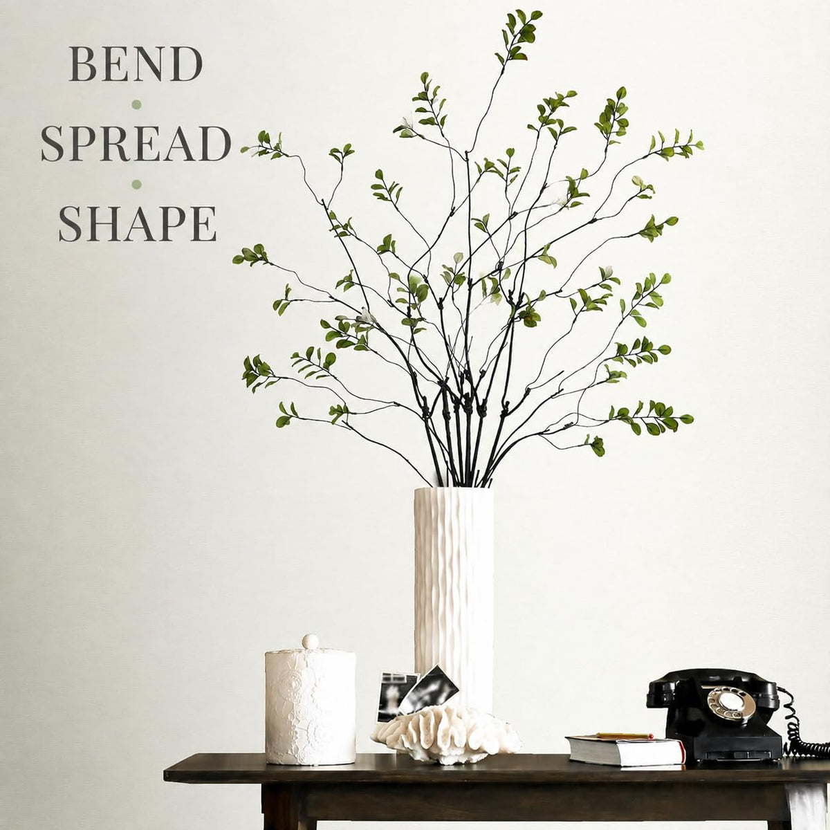 6 Pcs Faux Greenery Stems, 37-Inch Ficus Branches for Vase