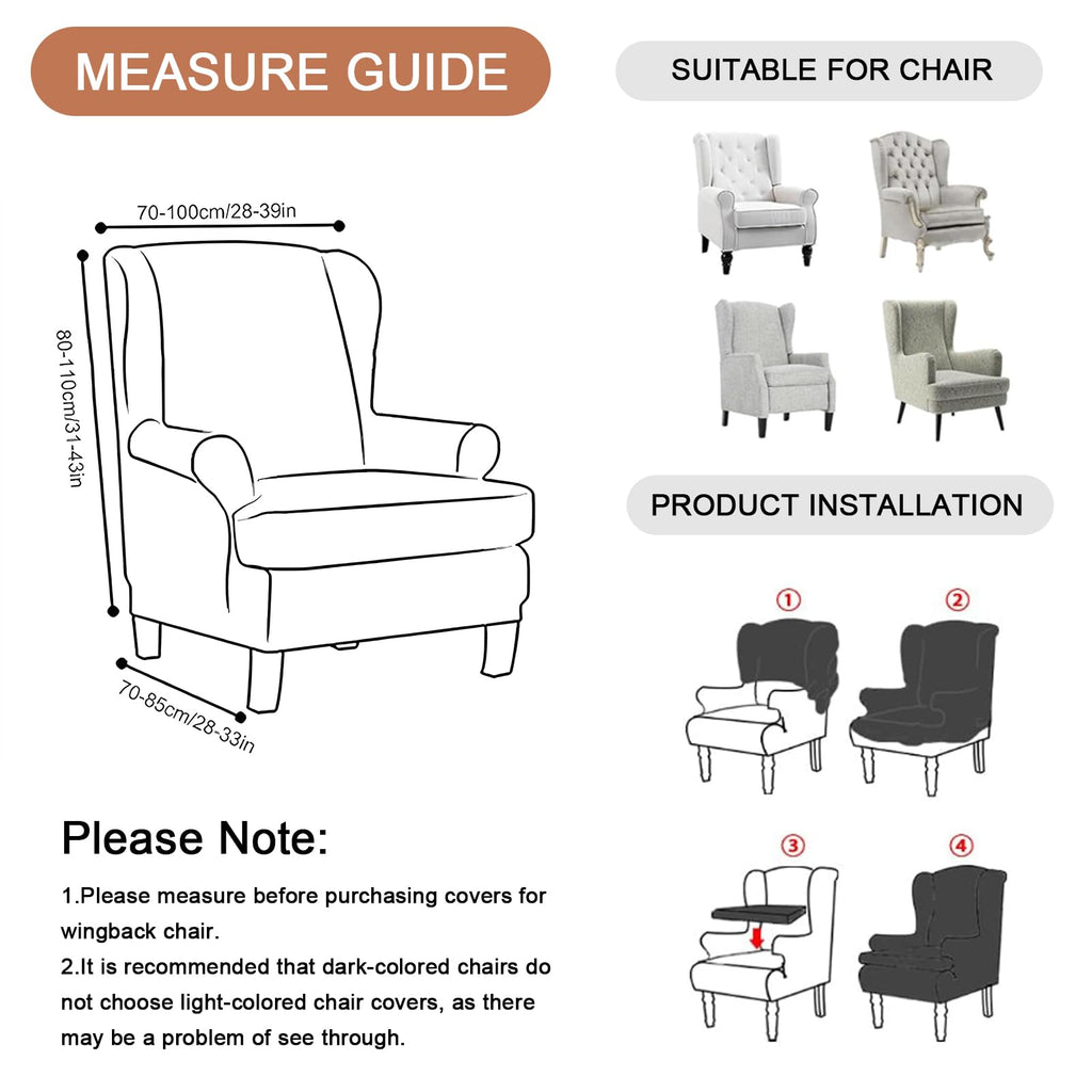 2 Piece Wingback Chair Covers Stretch Wing Chair Slipcover Printed Wing Back Chair Covers with Arms Washable Spandex
