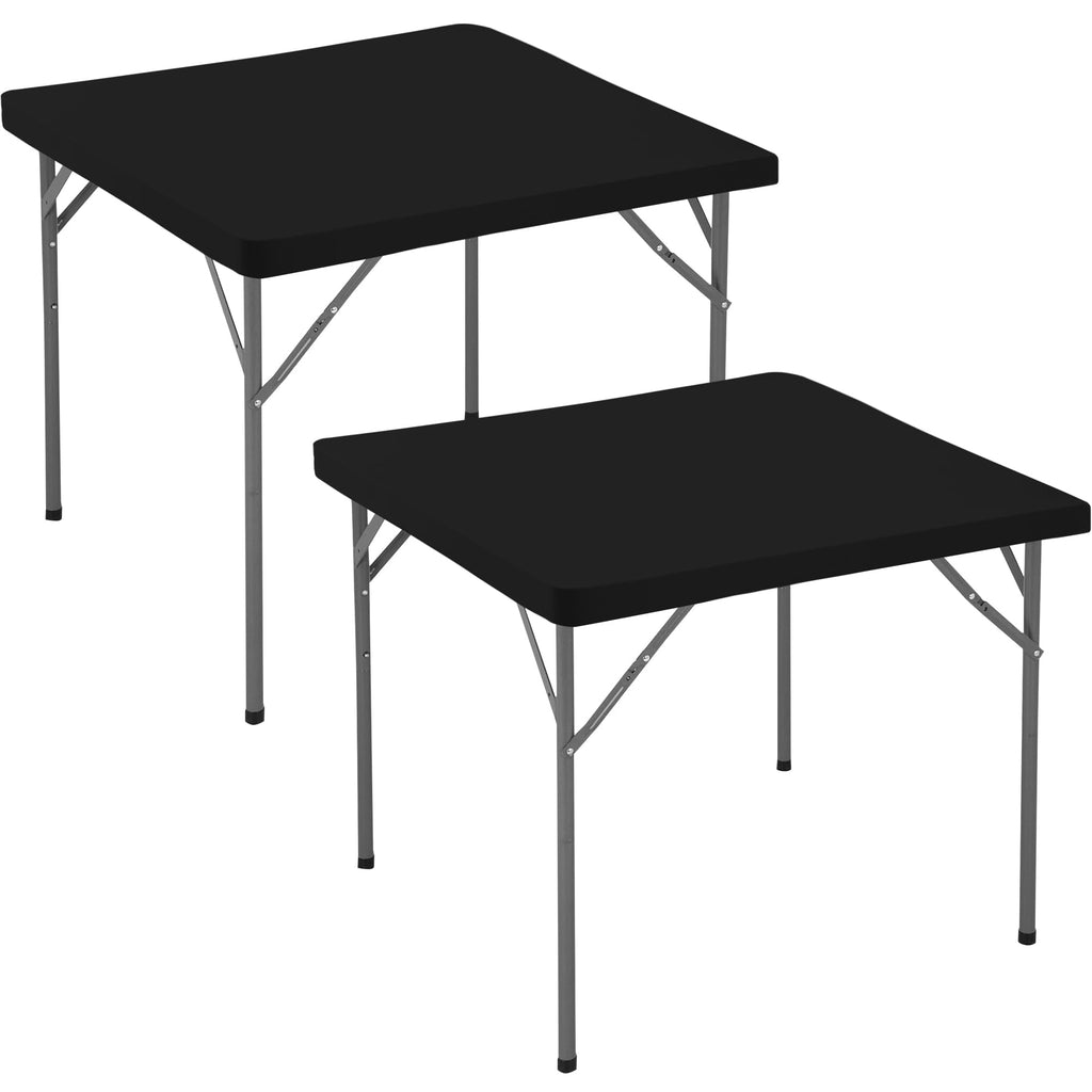 Card Table Covers Square Fitted Elastic Table Cloth-2 Pack Black 42x42 Inch