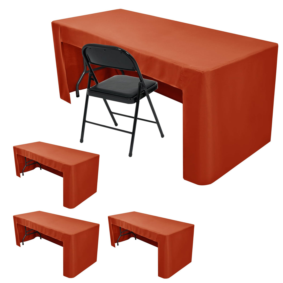 4-Pack 6ft Rust 3-Sided Fitted Tablecloth for Fall