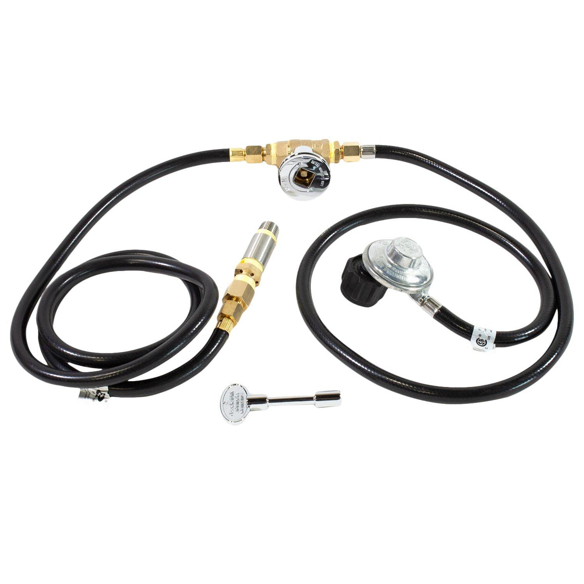 Burner Connection Kit w/ 90k BTU Air Mixer, Chrome Key Valve, Regulator, 1/2" NPT, for DIY Outdoor Gas Fire Pits