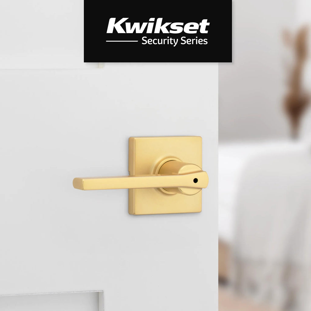 Casey Interior Square Privacy Door Handle with Lock, Door Lever , Satin Brass, Reversible Keyless Push Button Lock