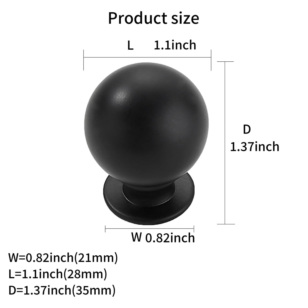 10 Pack 1.1 Inch Matte Black Cabinet Knobs Small Ball Kitchen Cabinet Hardware Drawer Knobs Pulls for Drawers.