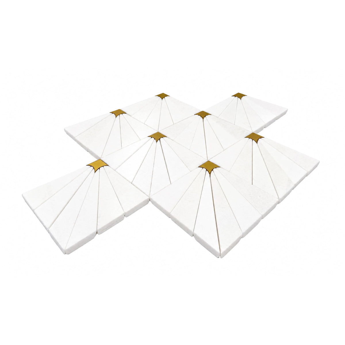 Marble Mosaic Tile Shower and Bathroom Walls, Thassos Marble with Brass Accent, Waterjet Backsplash Tile, 11" × 11"