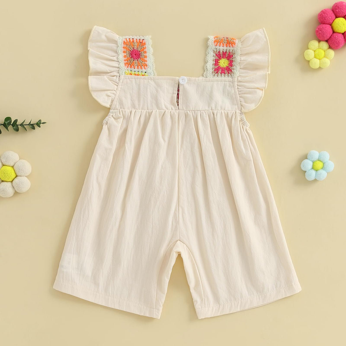 Baby Girl Romper Summer Clothes Ruffle Sleeveless Bodysuit Crochet Floral Bubble Romper Infant Bodysuit Boho Outfit