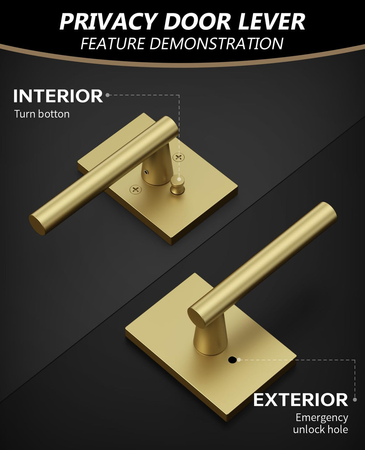 10 Pack Brushed Gold Privacy Interior Door Handles