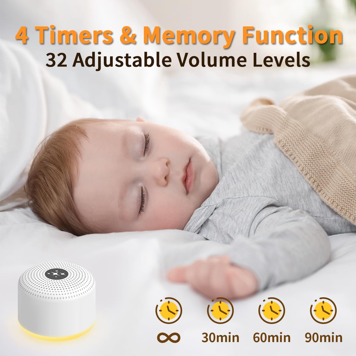 White Noise Machine Portable Sleep Machines with 30 Relaxing Sounds 12 Color Options 5 Adjustable Brightness 32