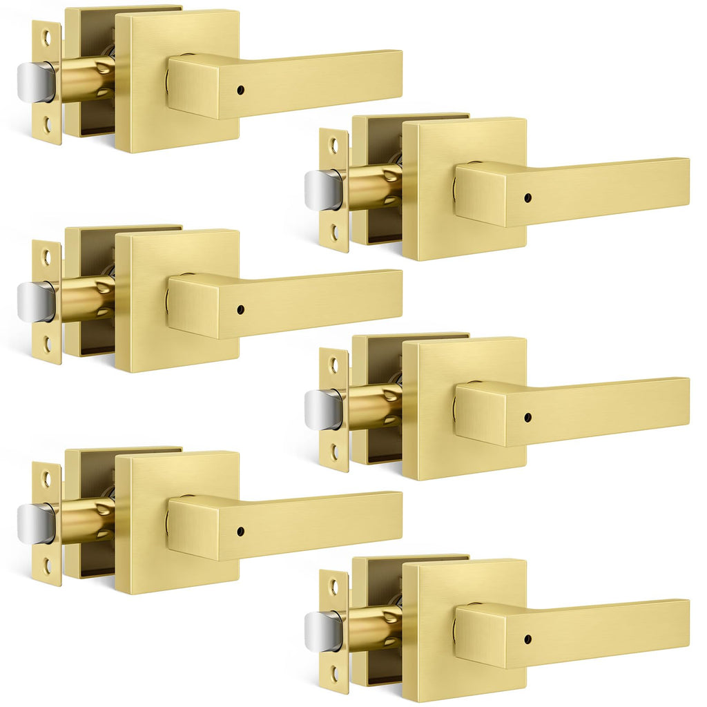 Brushed Gold Privacy Door Handles Interior, Bedroom - 6 Pack