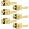 Brushed Gold Privacy Door Handles Interior, Bedroom - 6 Pack
