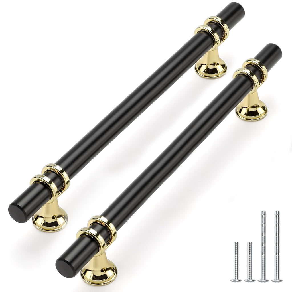 20 Pack 6-1/4 Inch Hole Center Black and Gold Cabinet Handles
