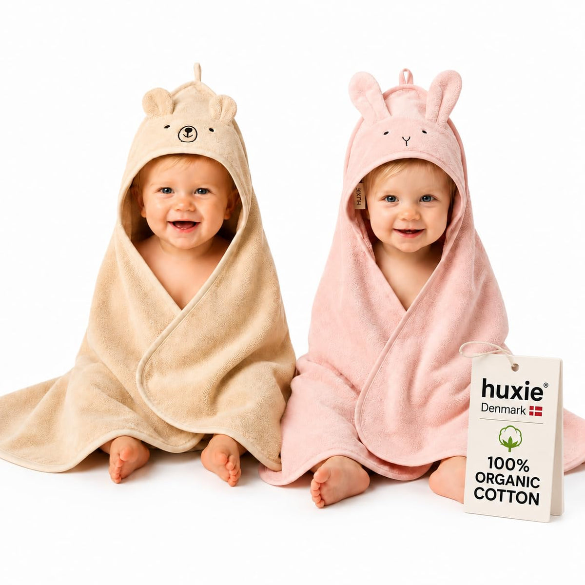 Hooded Baby Bath Towels, 100% Organic Cotton, 32"x32" 2-Pack