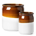 Kitchen Utensil Holder for Countertop, Ceramic Utensil Crock Set of 2, Rustic Brown Holder for Spatulas, Spoons