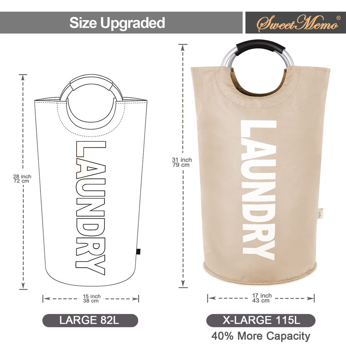 Large Laundry Basket, Laundry Hamper Bag with Handles, 115L Brown