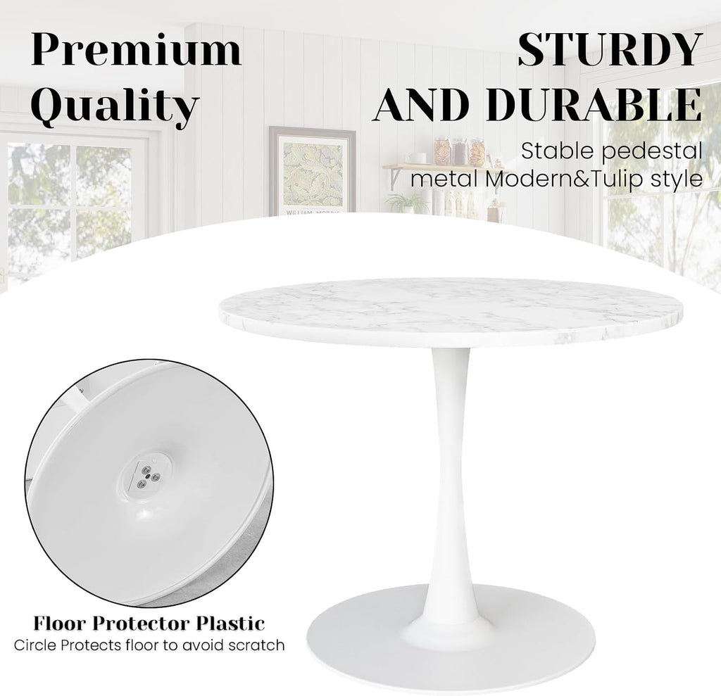 Tulip Round Pedestal Dining Table — White Marble Top