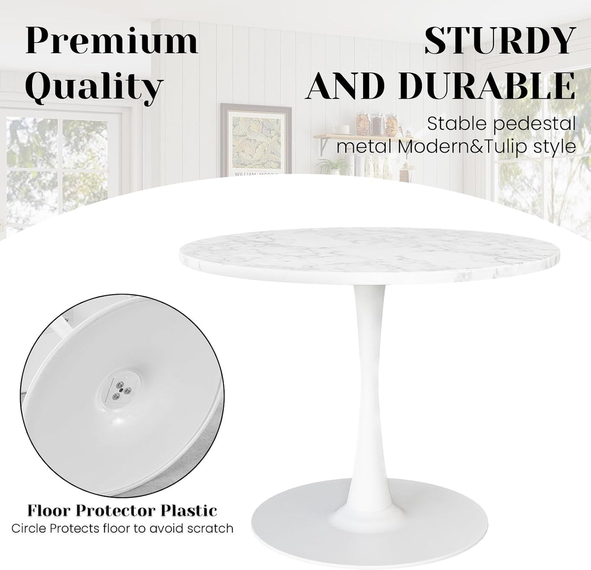 Tulip Round Pedestal Dining Table — White Marble Top
