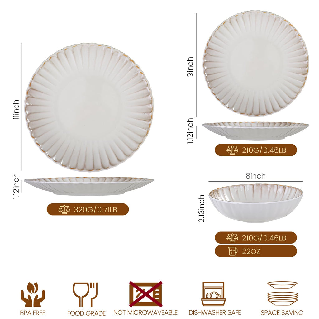 Fall Harvest Melamine Dinnerware Sets Scallop Cream Off-White12 piece for