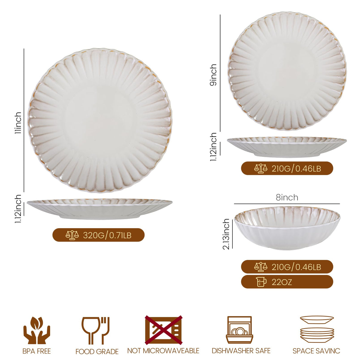 Fall Harvest Melamine Dinnerware Sets Scallop Cream Off-White12 piece for