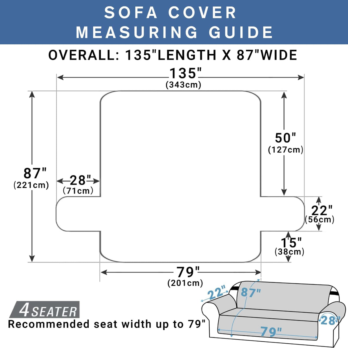 Waterproof 4 Seater Sofa Cover Non-Slip Sofa Slipcover with Pocket