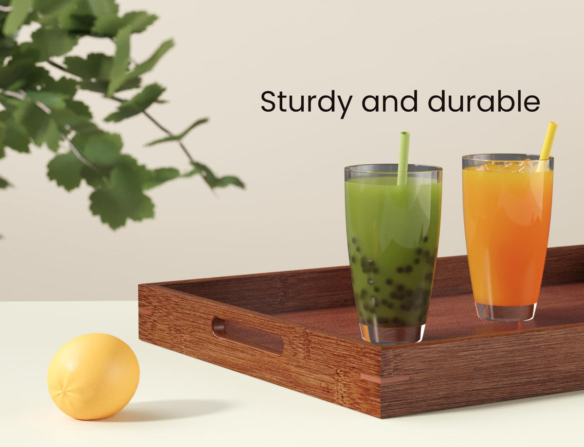 Bamboo Set of 2 Serving Tray with Handles, Decorative Trays Platter, Breakfast Tray in Bed, Food Drinks Tray for