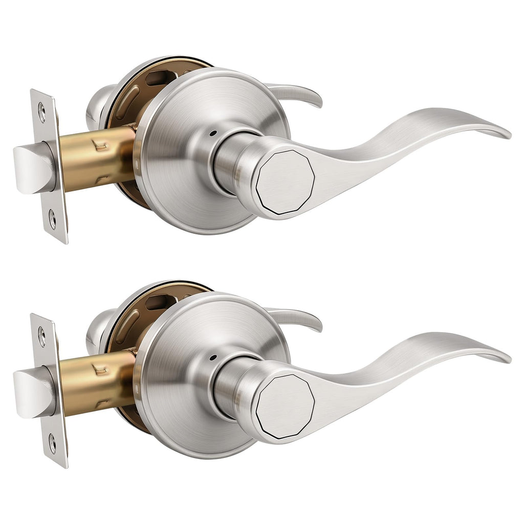 2 Pack Hall or Closet Passage Door Levers Keyless Wave Style Stainless Steel Door Leverset
