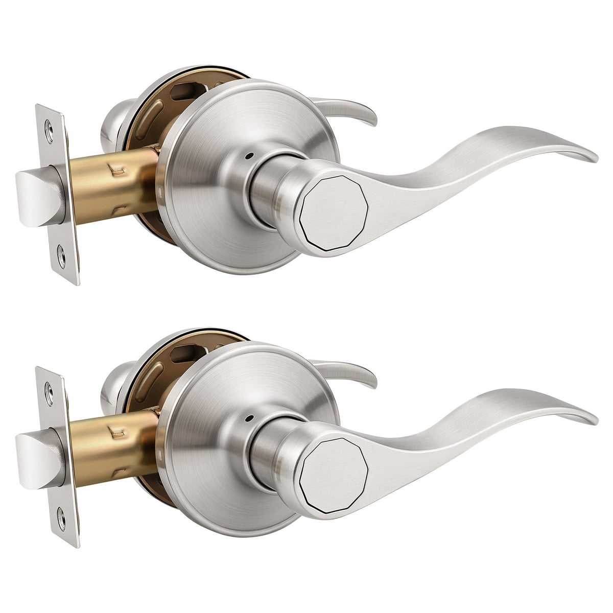 2 Pack Hall or Closet Passage Door Levers Keyless Wave Style Stainless Steel Door Leverset