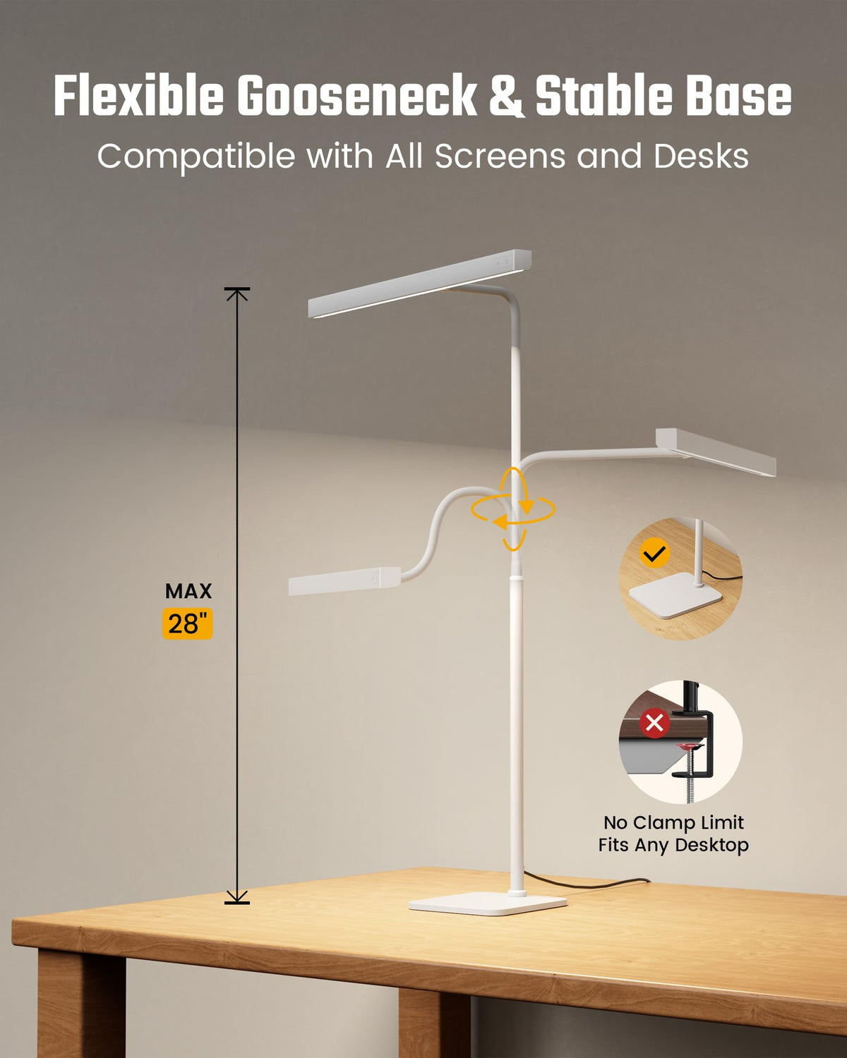 LED Desk Lamp, Eye-Caring Desk Light with Base