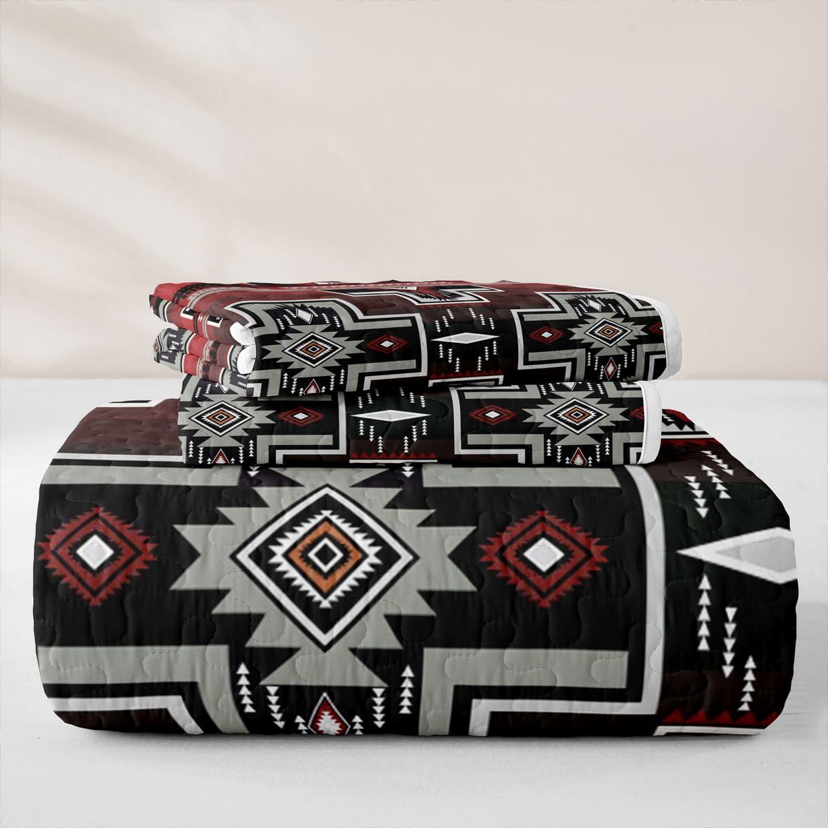 Western Boho Aztec Quilt Set Geometric Exotic Bohemian Lightweight Quilt Bedding Set for Summer
