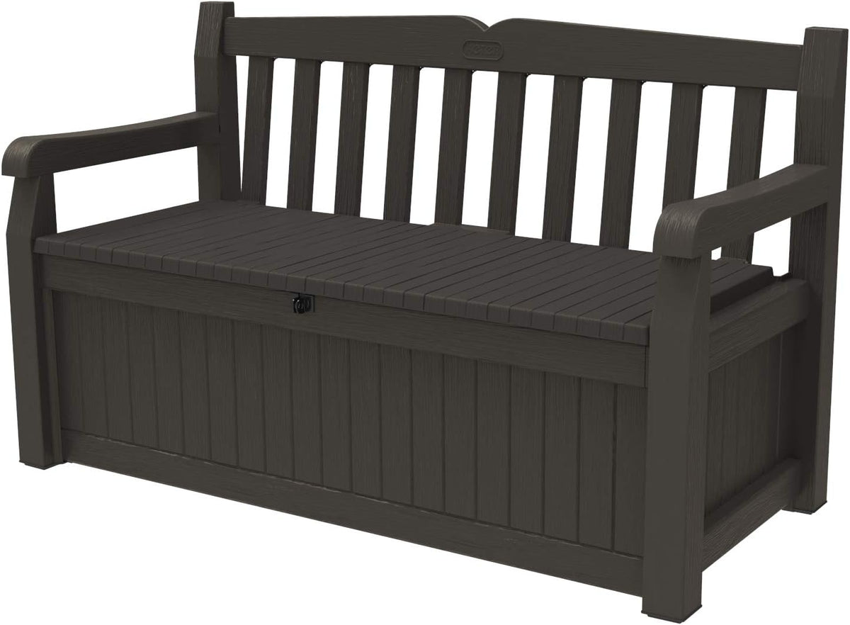 Solana 70 Gal Outdoor Storage Bench and Pool Accessories | Brown, Resin, Seating, Weatherproof, Lockable, Durable