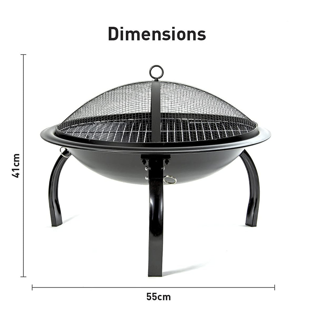 22" BBQ Grill and Firepit/Featuring Mesh Cover, Wooden Handled Stoker & Folding Legs/Lightweight & Portable/Picnics