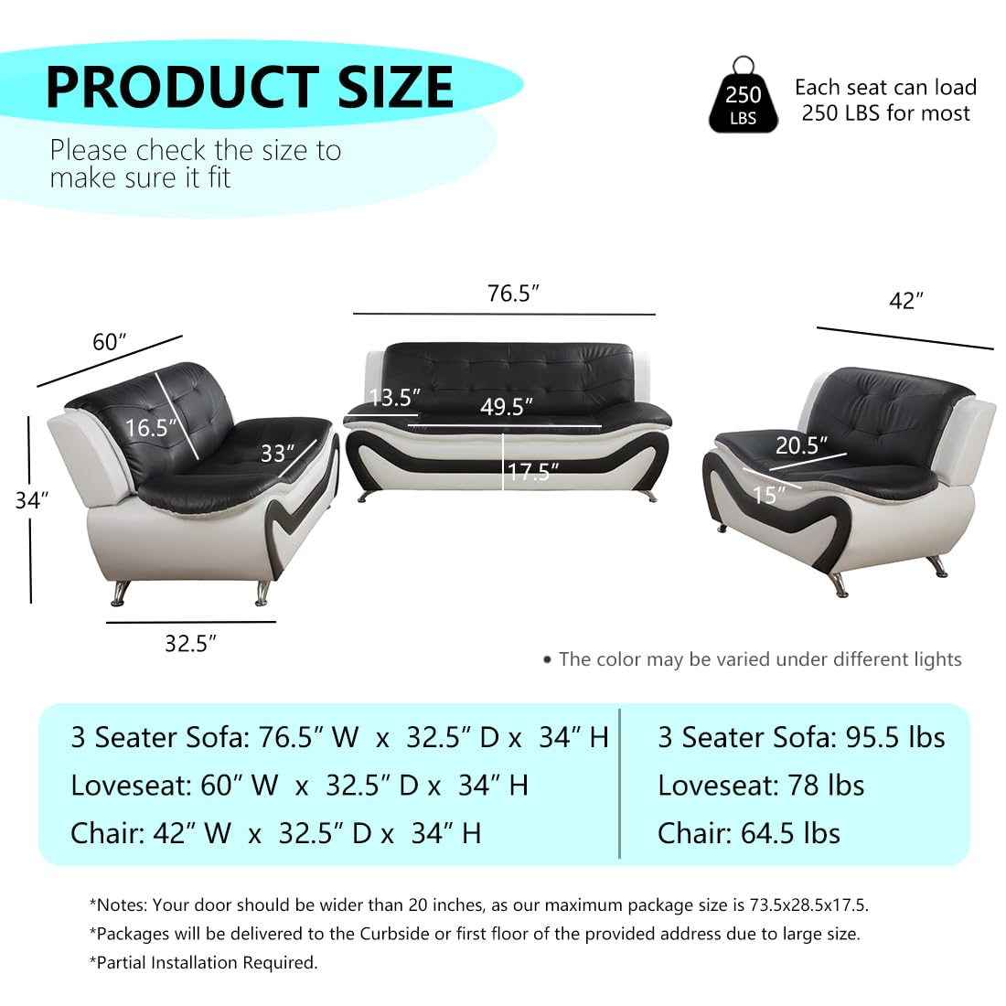 Leather Sectional Sofa Couches, Living Room Furniture Sets, 3 Pieces Modern Sofa Couch Set /Apartment/Office/Bedroom