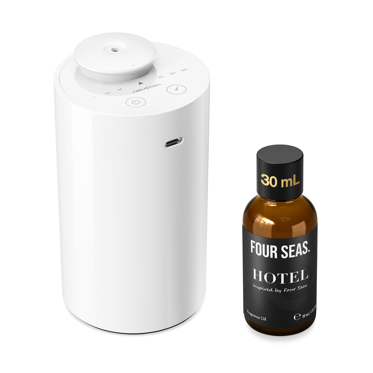 Waterless Essential Oil Diffuser Starter Kit with 30mL Hotel Fragrance Oil Inspired by Four Seas, Battery Operated