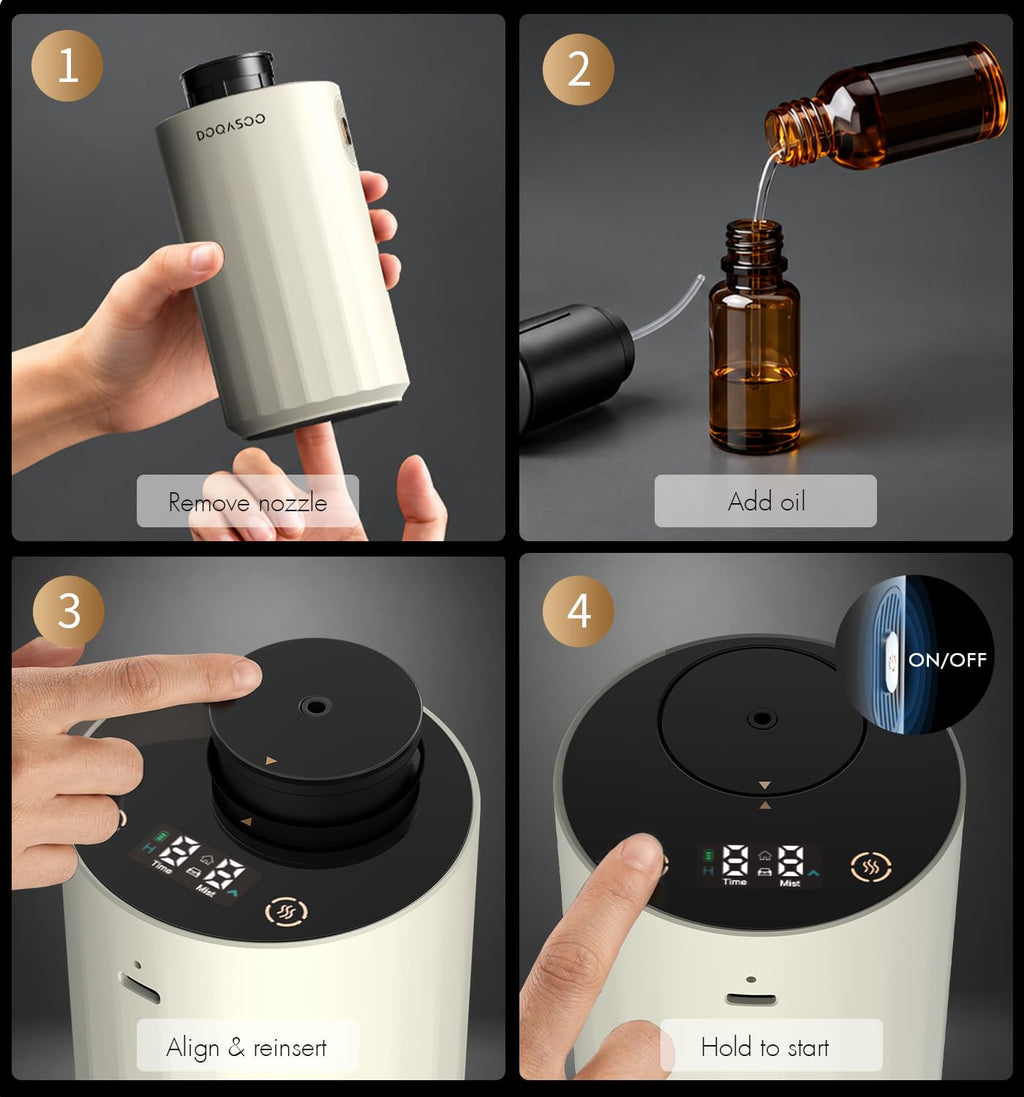 Waterless Diffuser for Essential Oil, 96H Portable, Home, Room