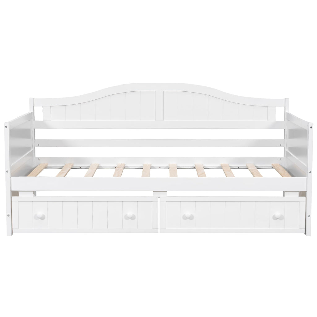 Daybed with Storage Drawers, Sturdy Pine Wood Corner Bed Frame with Headboard, Farmhouse Daybed Living
