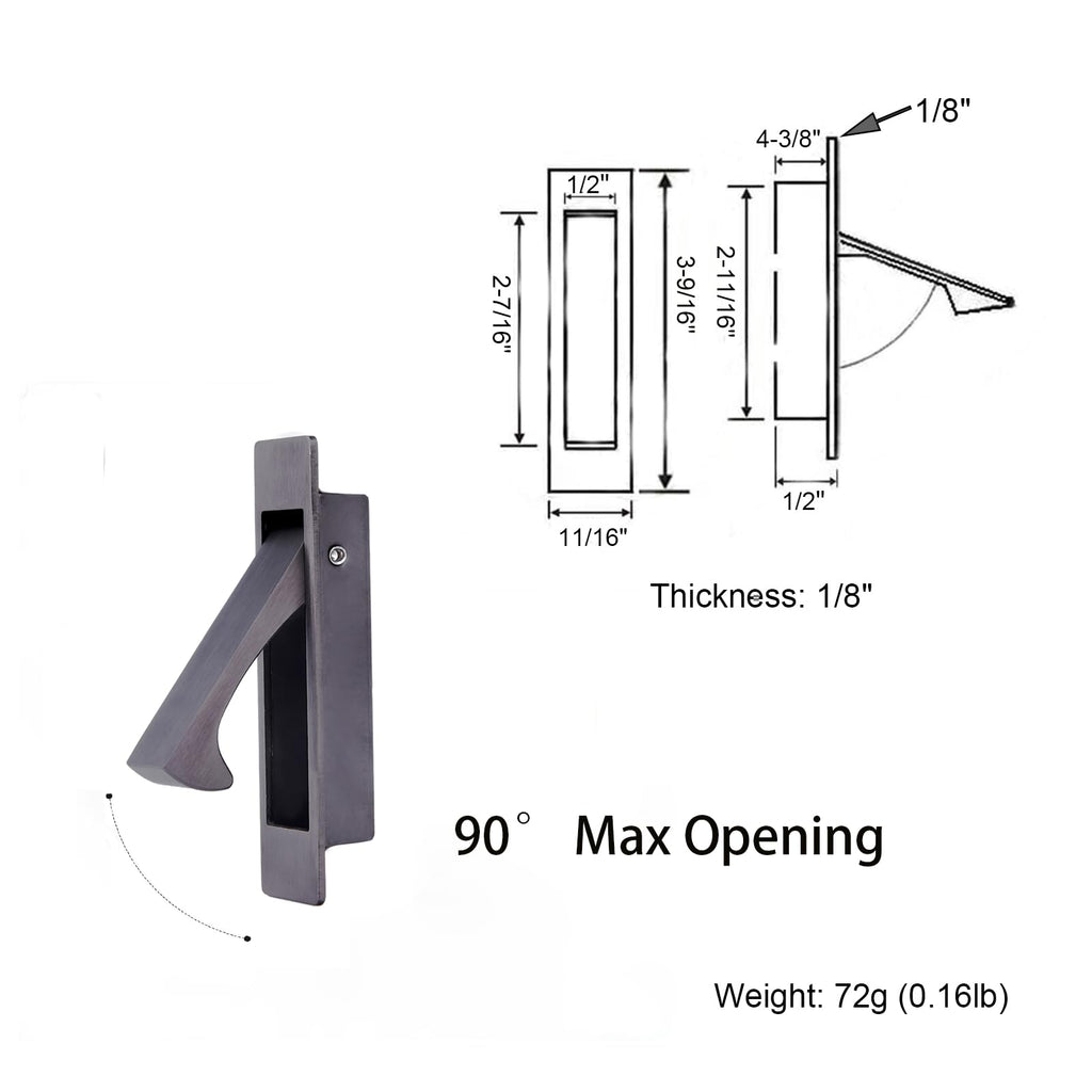 Pocket Door Handles Edge Pull,Flush Finger Hardware,Gun Grey,2