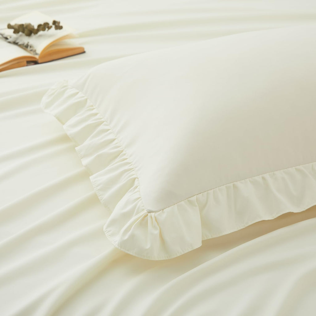 4 Pieces Ruffle Sheet Set, Beige Bed Sheets