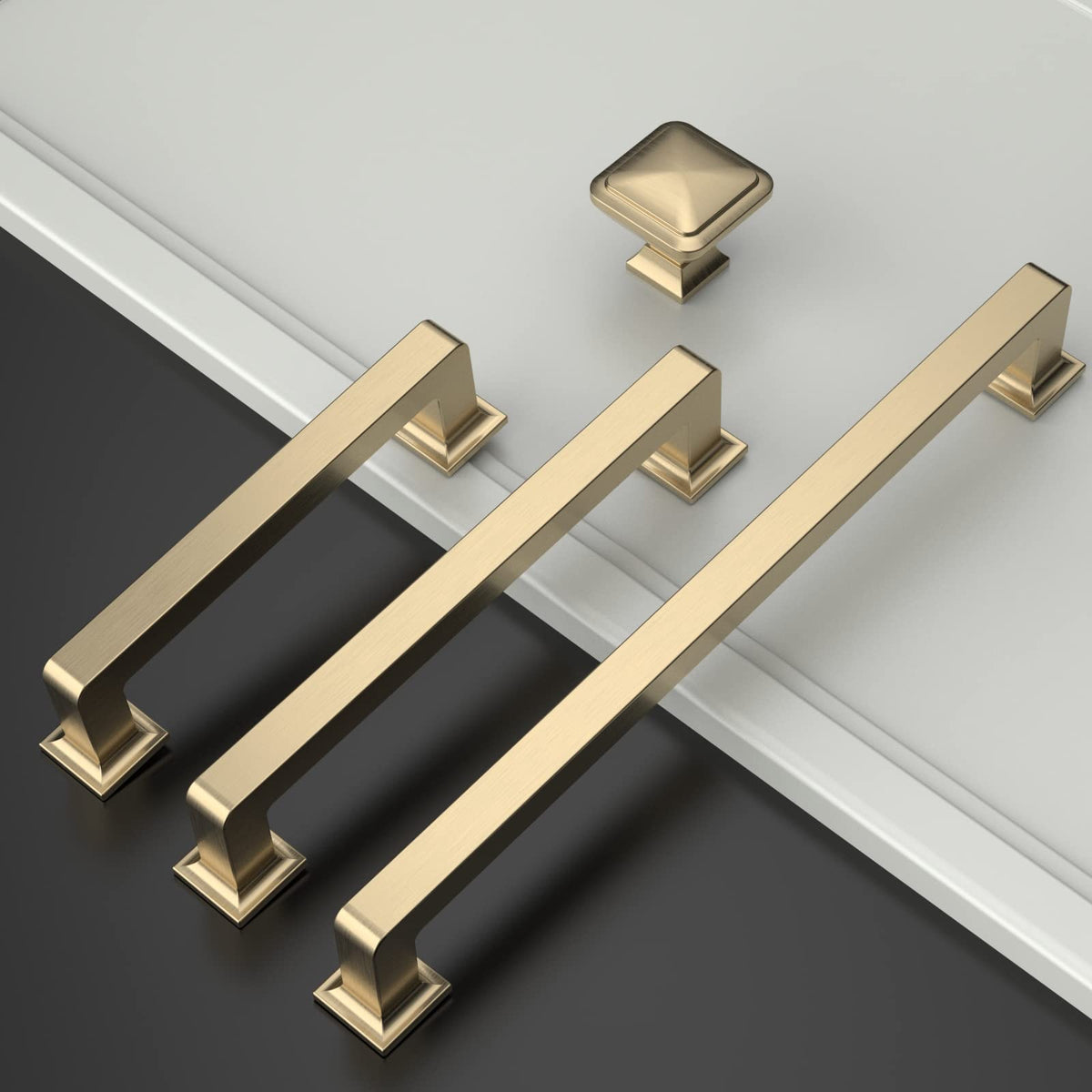 15 Pack Brushed Brass Square Kitchen Cabinet Knobs and Pulls - Gold Drawer Hardware - Single Hole ZH0019