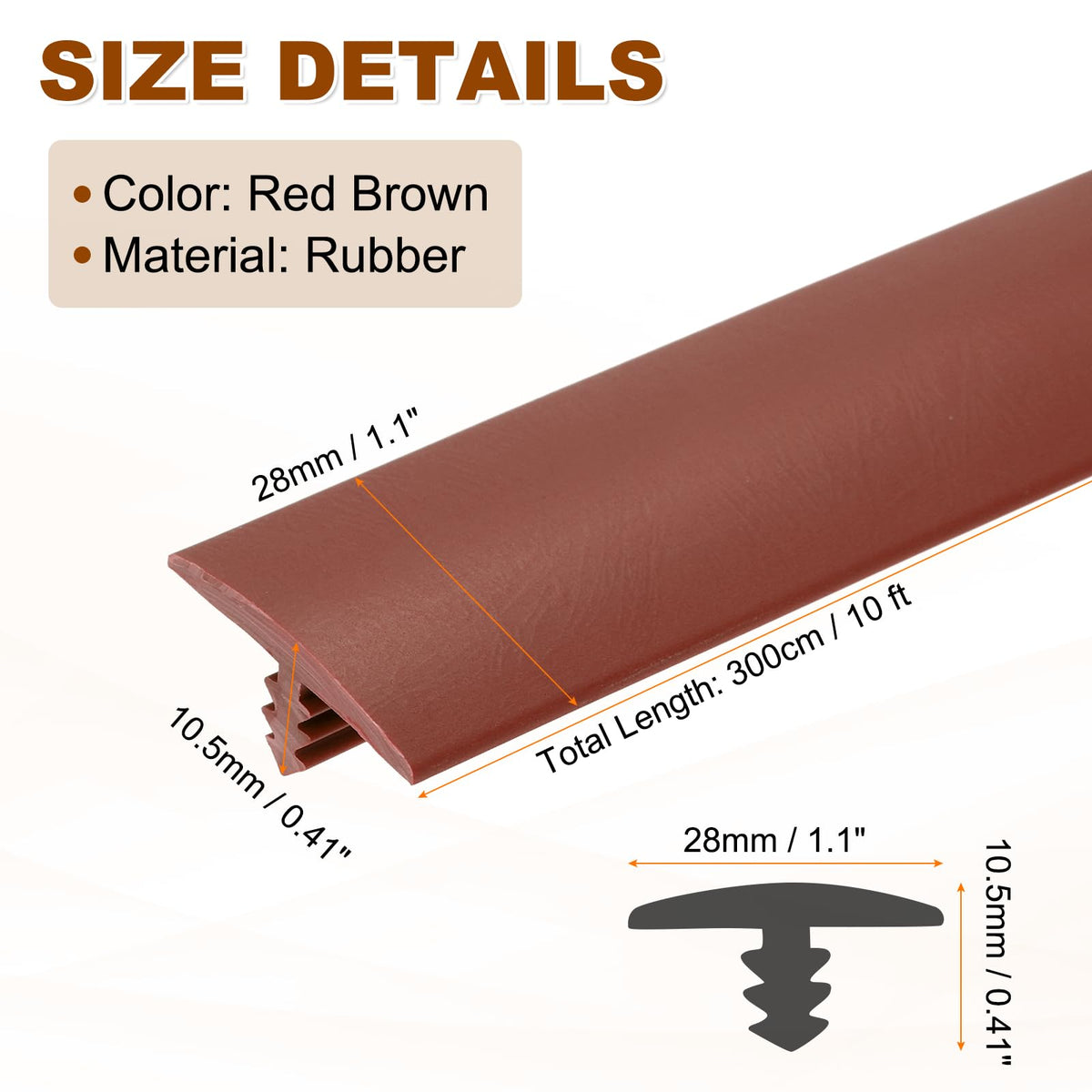 T Rubber Trim Molding 1-3/32 Inch x 10ft Edge Banding Trim Red Brown