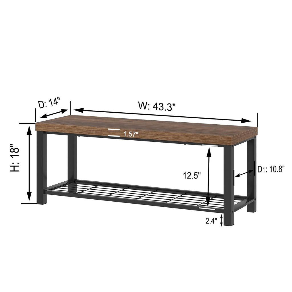 Modern Entryway Bench - Rustic Wood and Metal Shoe Storage Front Door Entrance, Industrial Indoor Seat Living Room