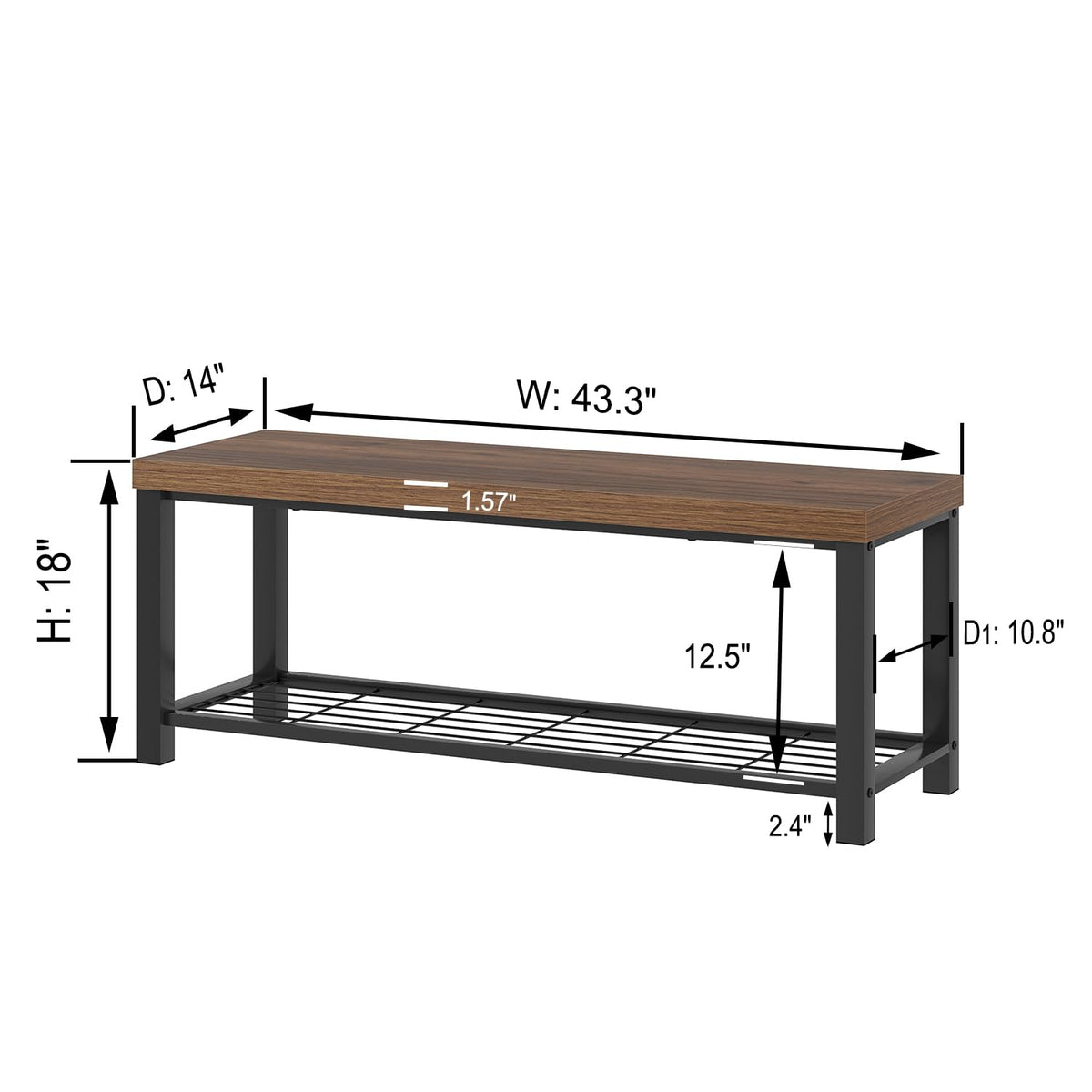 Modern Entryway Bench - Rustic Wood and Metal Shoe Storage Front Door Entrance, Industrial Indoor Seat Living Room