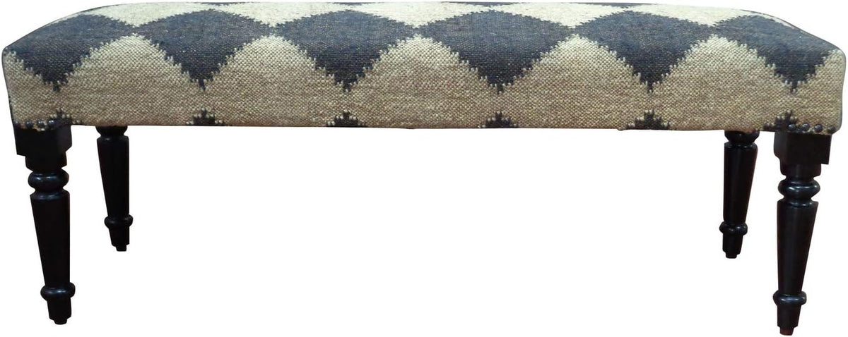 Tan/Black Upholstered Bench End of Bed | Farmhouse Checkered Accent Bench , or Entryway Seating | Long