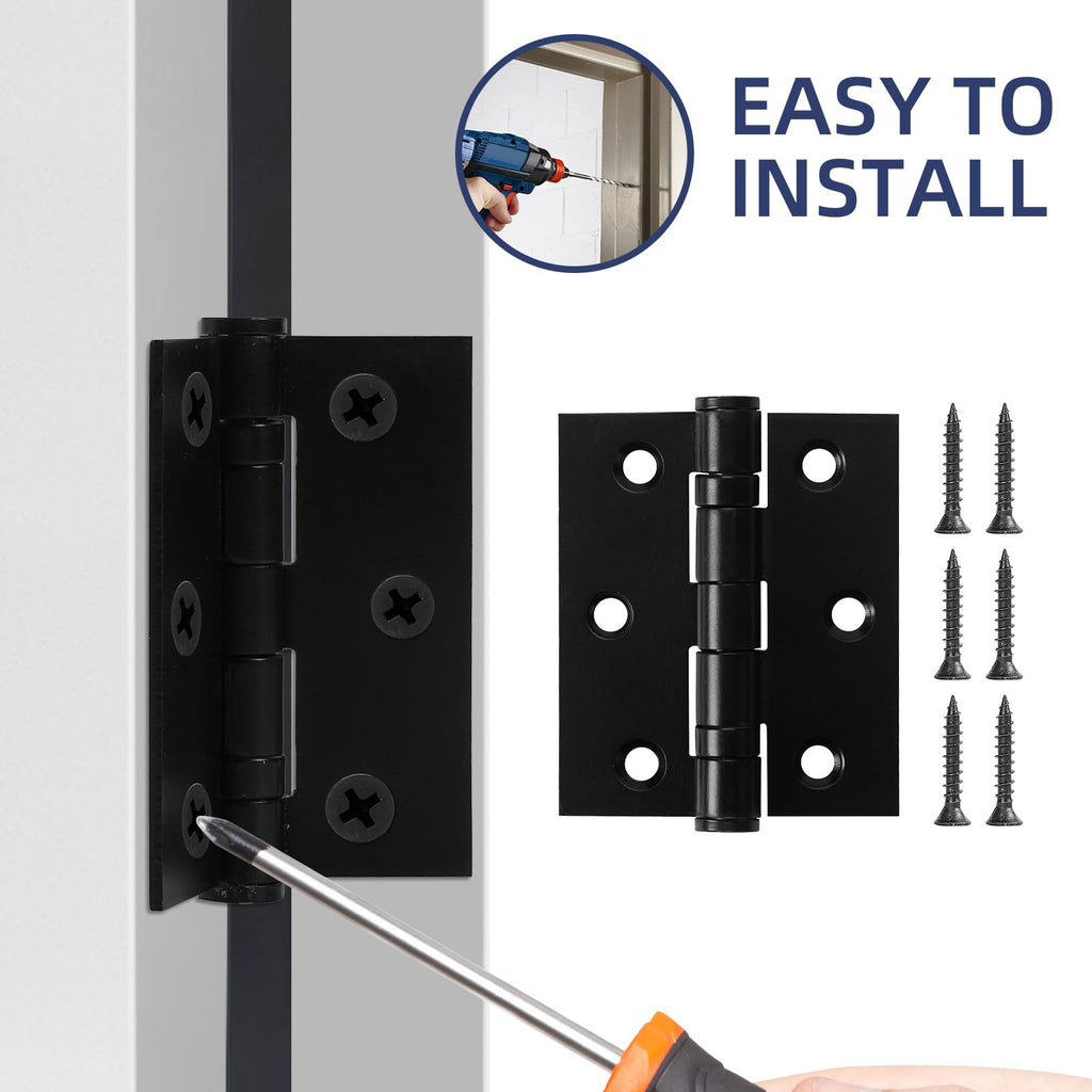 6 Pack Ball Bearing Door Hinges with Square Corners, 3 x 2.5 Inch Heavy Duty Stainless Steel Hinges with Screws for