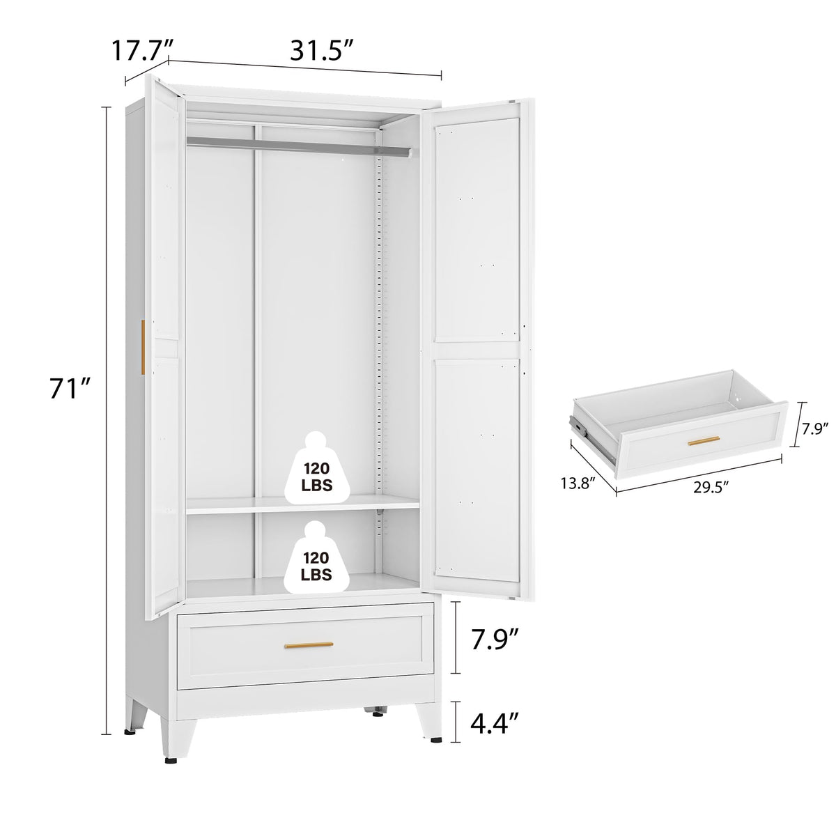 Metal Armoire Wardrobe Closet, Bedroom Armoires with Drawers