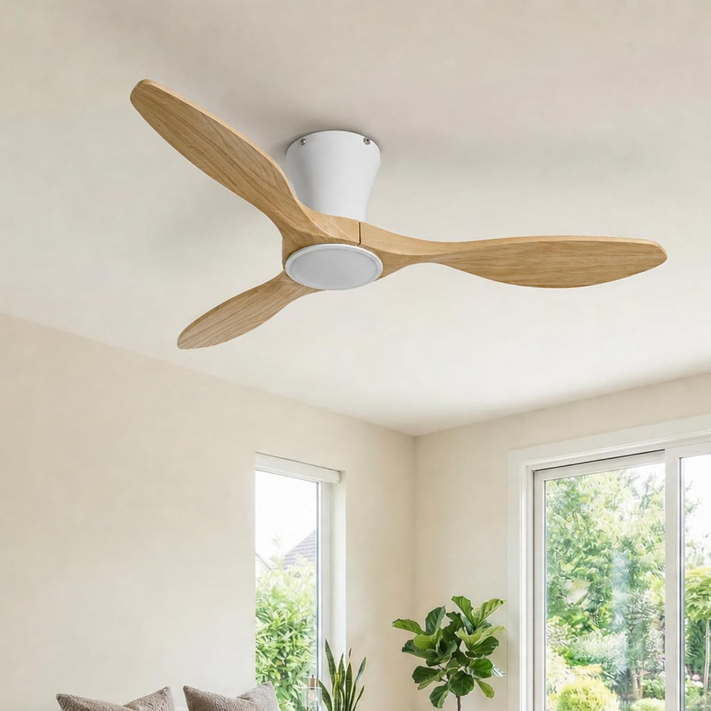 42" Wood Flush Mount Ceiling Fan with Light & Remote