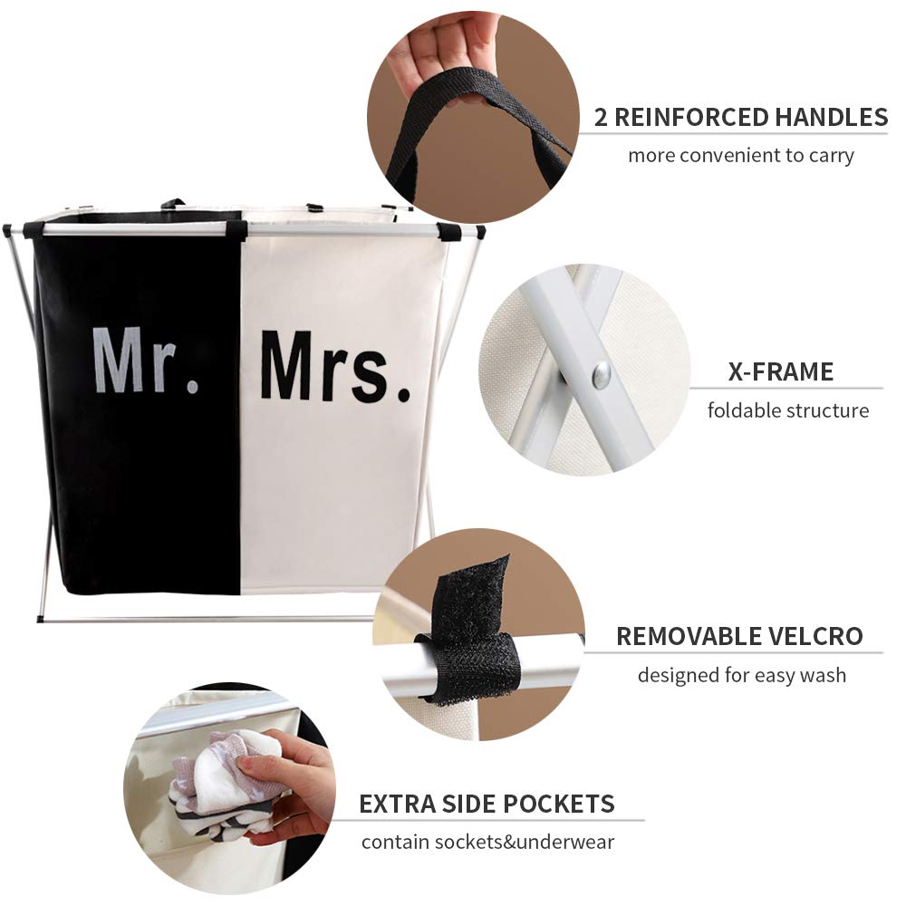 Laundry Hamper 2 Section for Husband&Wife or Couple, Wedding Gift