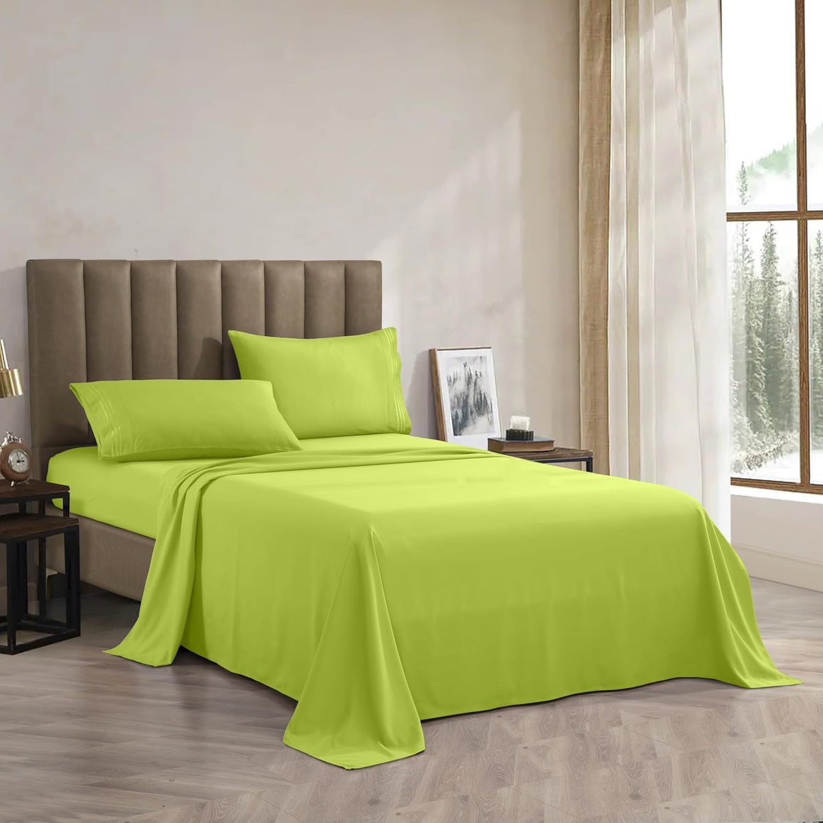 Soft Bed Sheets Deep Pocket 4-Piece, Full, Lime