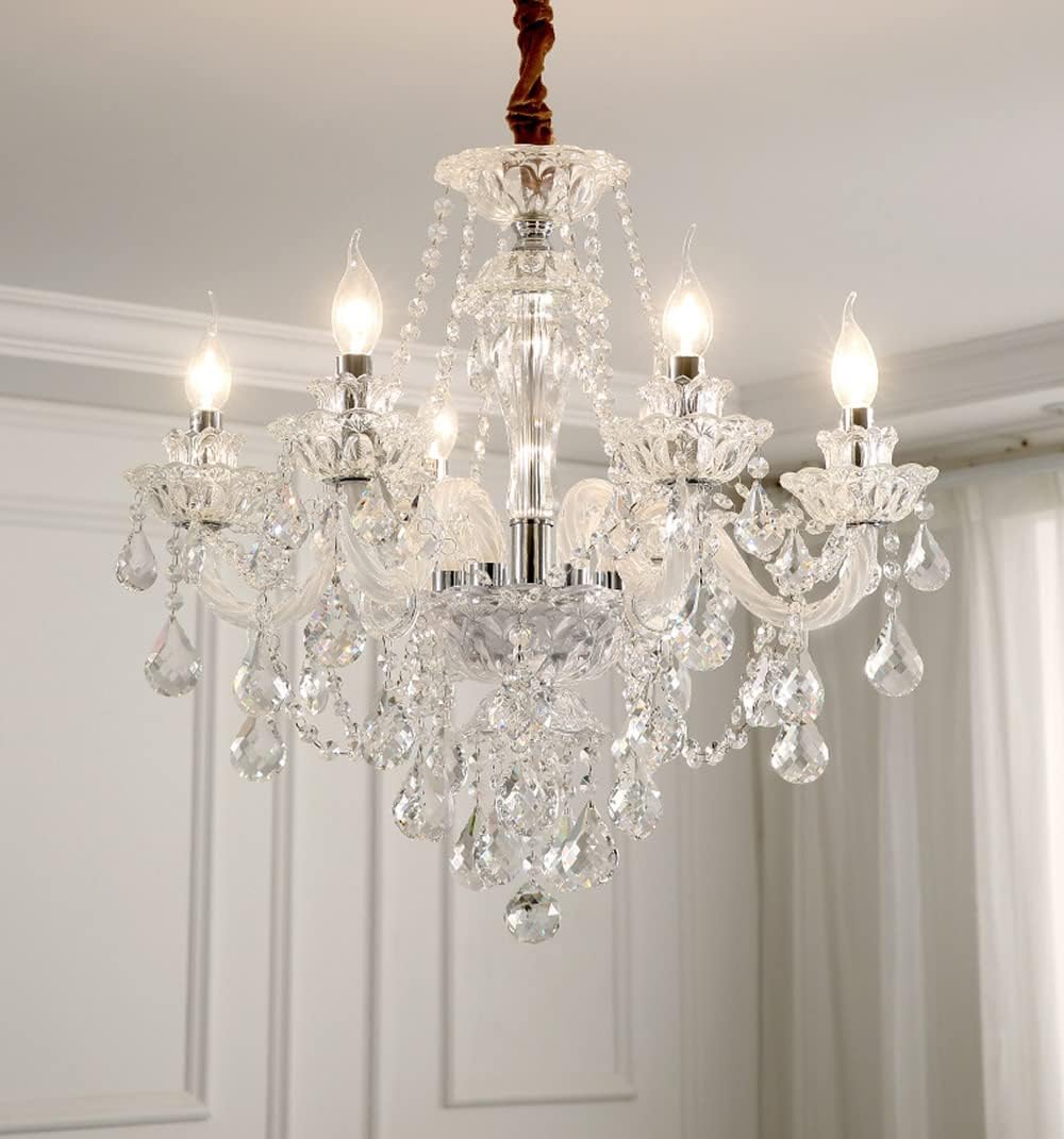 Six-Light Clear K9 Crystal Chandelier with Luxe Faceted Drops