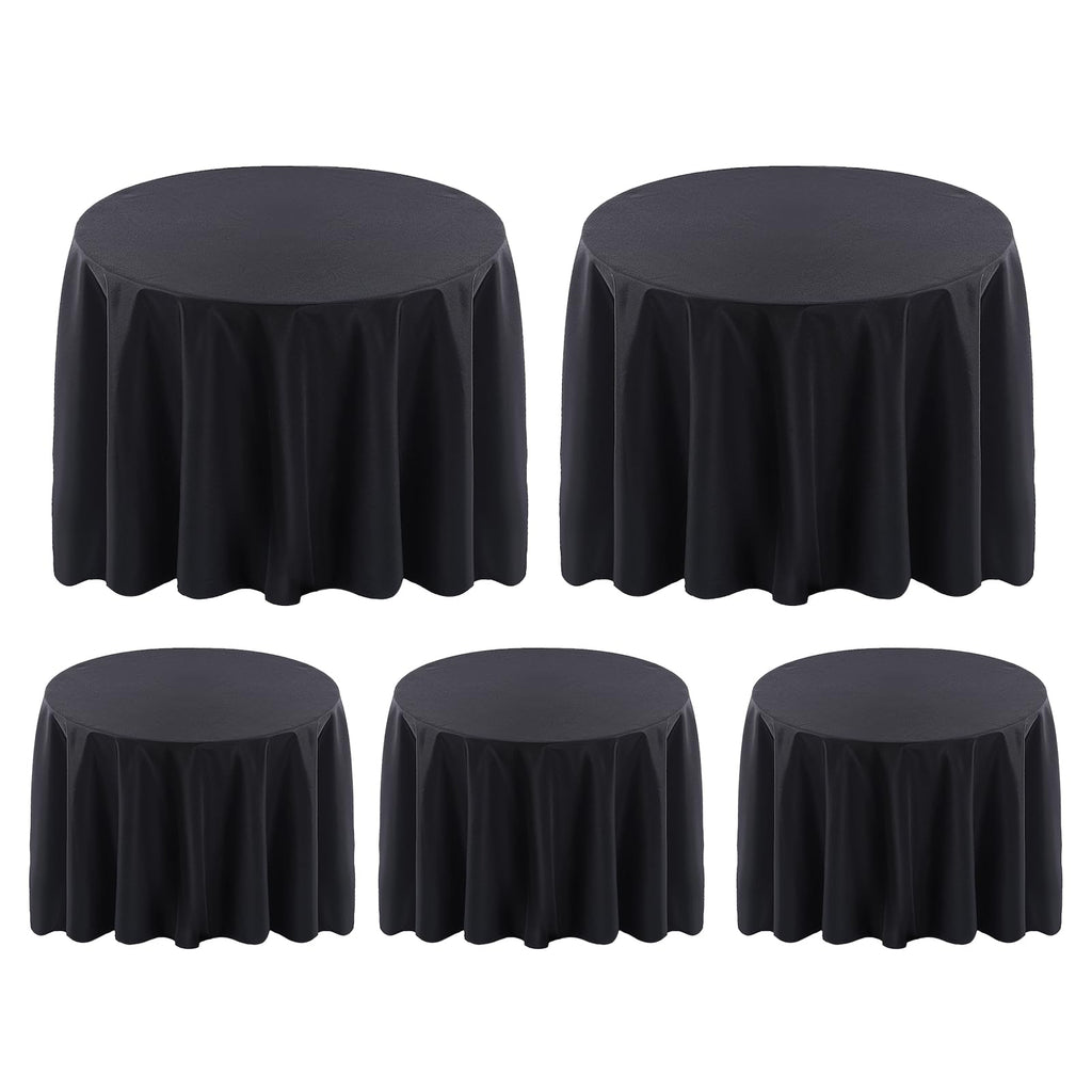 5 Pack 120 Inch Black Tablecloths for Round Tables
